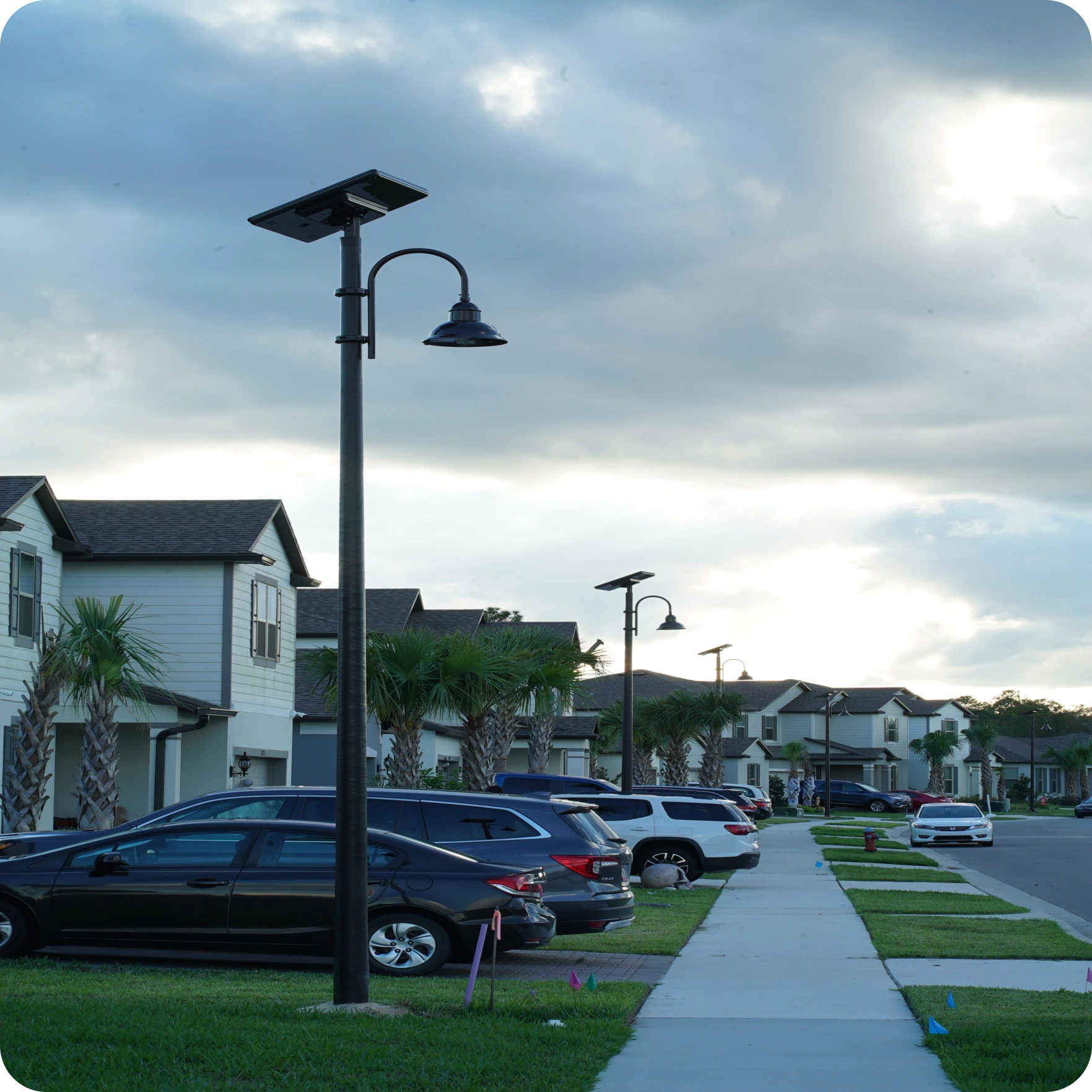 Solar street light at dusk